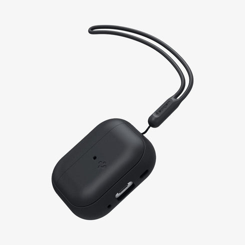 ACS05479 - Apple AirPods Pro 2 Case Silicone Fit + strap in black showing the front and side with strap